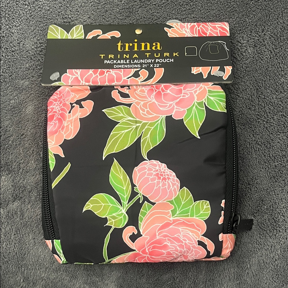 Trina Turk Black Floral Laundry Pouch